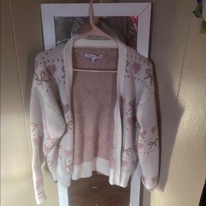 Celebrity Pink Floral Cardigan Sweater in Pink and White
